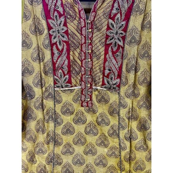 Helina By Vira Gold Indian Tunic Top Women's Size 36 US Size 4 Embroidered - Picture 8 of 8